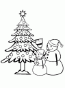 omalovánka vánoční stromeček a sněhuláci