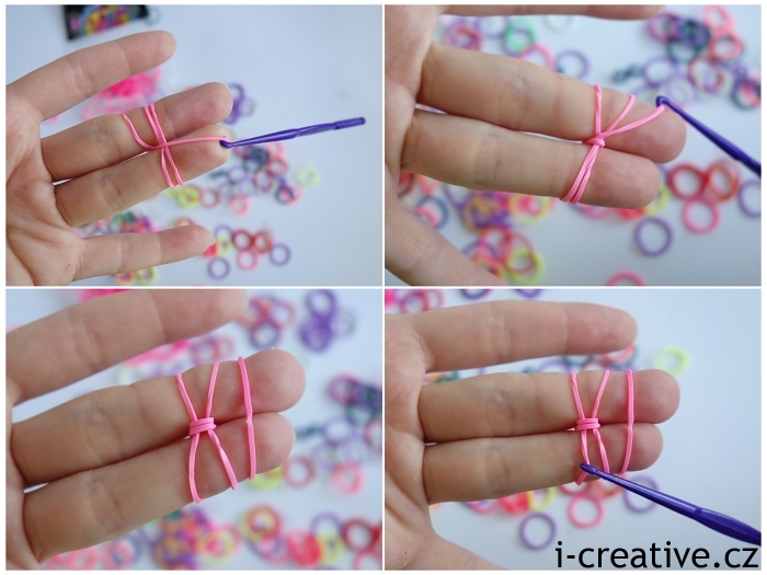 pletení z gumiček na prstech