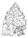 krásná vánoční omalovánka - děti u stromečku