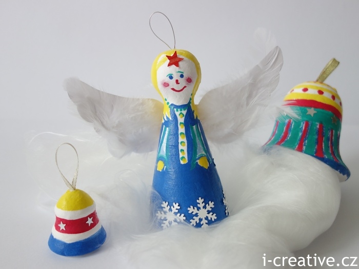 anděl a zvonky - ozdoby na vánoční stromeček