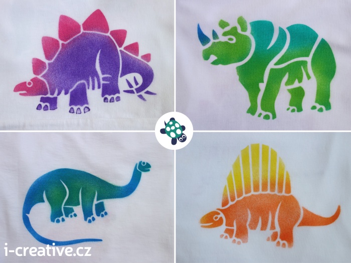 foukací fixy na textil - dinosauři na tričku